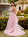 Splendid A-line Sweetheart Appliques Lace Sweep Train Tulle Corset Dress