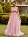 Splendid A-line Sweetheart Appliques Lace Sweep Train Tulle Corset Dress