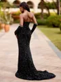Luxurious Sheath V-Neck Long Sleeves Beading Court Train Velvet Sequins Dress