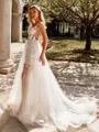 Unique A-line Square Appliques Lace Court Train Tulle Corset Wedding Dress