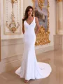 Resplendent Sheath V-Neck Appliques Lace Chapel Train Lace Wedding Dress
