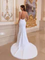 Resplendent Sheath V-Neck Appliques Lace Chapel Train Lace Wedding Dress