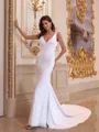 Resplendent Sheath V-Neck Appliques Lace Chapel Train Lace Wedding Dress