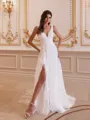 Charming A-line V-Neck Appliques Lace Court Train Lace Wedding Dress