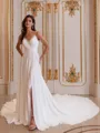 Noble A-line V-Neck Pleated Cathedral Train Chiffon Wedding Dress