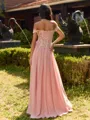 Fashion A-line Off-the-Shoulder Appliques Lace Floor-Length Chiffon Bridesmaid Dress