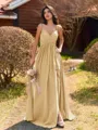 Pretty A-line V-Neck Pleated Floor-Length Chiffon Bridesmaid Dress