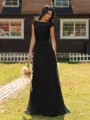 Mesmerizing A-line Scoop Cap Sleeves Appliques Lace Floor-Length Chiffon Bridesmaid Dress