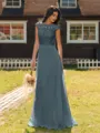 Mesmerizing A-line Scoop Cap Sleeves Appliques Lace Floor-Length Chiffon Bridesmaid Dress