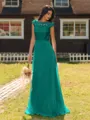 Mesmerizing A-line Scoop Cap Sleeves Appliques Lace Floor-Length Chiffon Bridesmaid Dress