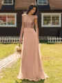 Mesmerizing A-line Scoop Cap Sleeves Appliques Lace Floor-Length Chiffon Bridesmaid Dress