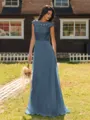 Mesmerizing A-line Scoop Cap Sleeves Appliques Lace Floor-Length Chiffon Bridesmaid Dress