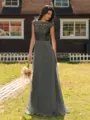 Mesmerizing A-line Scoop Cap Sleeves Appliques Lace Floor-Length Chiffon Bridesmaid Dress