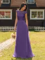 Mesmerizing A-line Scoop Cap Sleeves Appliques Lace Floor-Length Chiffon Bridesmaid Dress