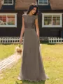 Mesmerizing A-line Scoop Cap Sleeves Appliques Lace Floor-Length Chiffon Bridesmaid Dress