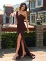 Aristocratic Sheath One-Shoulder Pleated Sweep Train Chiffon Bridesmaid Dress