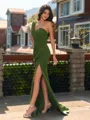 Aristocratic Sheath One-Shoulder Pleated Sweep Train Chiffon Bridesmaid Dress