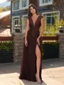 Unique A-line V-Neck Cap Sleeves Appliques Lace Floor-Length Chiffon Bridesmaid Dress