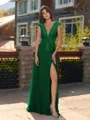 Unique A-line V-Neck Cap Sleeves Appliques Lace Floor-Length Chiffon Bridesmaid Dress