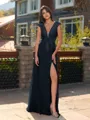 Unique A-line V-Neck Cap Sleeves Appliques Lace Floor-Length Chiffon Bridesmaid Dress