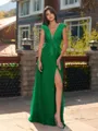 Unique A-line V-Neck Cap Sleeves Appliques Lace Floor-Length Chiffon Bridesmaid Dress