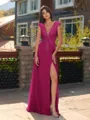 Unique A-line V-Neck Cap Sleeves Appliques Lace Floor-Length Chiffon Bridesmaid Dress