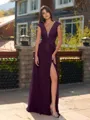 Unique A-line V-Neck Cap Sleeves Appliques Lace Floor-Length Chiffon Bridesmaid Dress