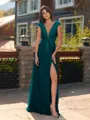 Unique A-line V-Neck Cap Sleeves Appliques Lace Floor-Length Chiffon Bridesmaid Dress