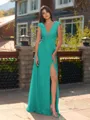 Unique A-line V-Neck Cap Sleeves Appliques Lace Floor-Length Chiffon Bridesmaid Dress