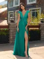 Unique A-line V-Neck Cap Sleeves Appliques Lace Floor-Length Chiffon Bridesmaid Dress