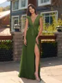 Unique A-line V-Neck Cap Sleeves Appliques Lace Floor-Length Chiffon Bridesmaid Dress