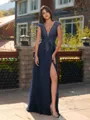 Unique A-line V-Neck Cap Sleeves Appliques Lace Floor-Length Chiffon Bridesmaid Dress