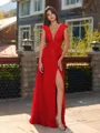 Unique A-line V-Neck Cap Sleeves Appliques Lace Floor-Length Chiffon Bridesmaid Dress