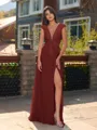 Unique A-line V-Neck Cap Sleeves Appliques Lace Floor-Length Chiffon Bridesmaid Dress