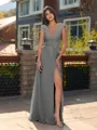 Unique A-line V-Neck Cap Sleeves Appliques Lace Floor-Length Chiffon Bridesmaid Dress