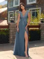 Unique A-line V-Neck Cap Sleeves Appliques Lace Floor-Length Chiffon Bridesmaid Dress