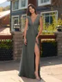 Unique A-line V-Neck Cap Sleeves Appliques Lace Floor-Length Chiffon Bridesmaid Dress