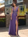 Unique A-line V-Neck Cap Sleeves Appliques Lace Floor-Length Chiffon Bridesmaid Dress