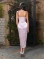 Charming Sheath Spaghetti Straps Pleated Tea-Length Silk Like Satin Bridesmaid Dress