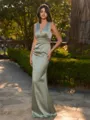 Perfect Sheath V-Neck Pleated Floor-Length Silk like Satin Bridesmaid Dress