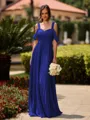 Opulent A-line Cold Shoulder Pleated Floor-Length Chiffon Bridesmaid Dress