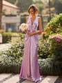 Graceful Sheath V-Neck Pleated Floor-Length Silk Like Satin Bridesmaid Dress