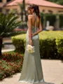 Delicate Sheath V-Neck Pleated Floor-Length Silk Like Satin Bridesmaid Dress