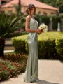 Delicate Sheath V-Neck Pleated Floor-Length Silk Like Satin Bridesmaid Dress