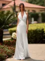Delicate Sheath V-Neck Pleated Floor-Length Silk Like Satin Bridesmaid Dress