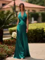 Delicate Sheath V-Neck Pleated Floor-Length Silk Like Satin Bridesmaid Dress