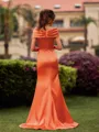 Splendid Sheath Scoop Pleated Sweep Train Silk like Satin Bridesmaid Dress