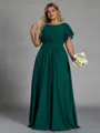Splendid A-line Scoop Short Sleeves Pleated Floor-Length Chiffon Plus Size Bridesmaid Dress