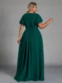 Splendid A-line Scoop Short Sleeves Pleated Floor-Length Chiffon Plus Size Bridesmaid Dress