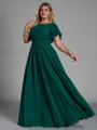 Splendid A-line Scoop Short Sleeves Pleated Floor-Length Chiffon Plus Size Bridesmaid Dress